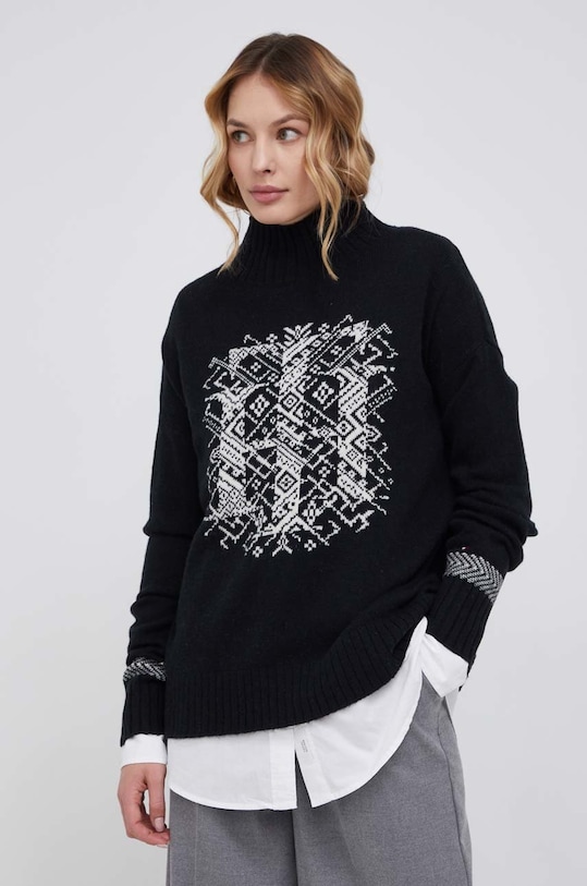Vlněný svetr Tommy Hilfiger polorolák černá WW0WW32510.PPYY