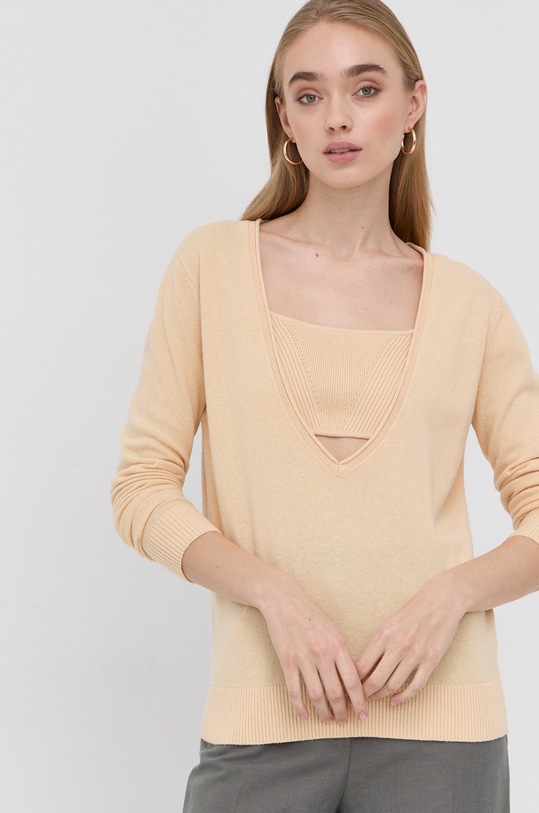 Svetr z vlněné směsi Patrizia Pepe V výstřih žlutá 8K0002.K001