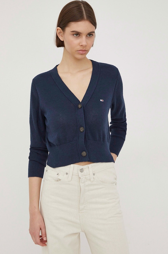 Tommy Jeans kardigan lniany DW0DW13029.PPYY pozostałe granatowy DW0DW13029.PPYY