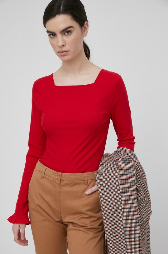 Tričko s dlouhým rukávem Lauren Ralph Lauren s elastanem červená 200817317002