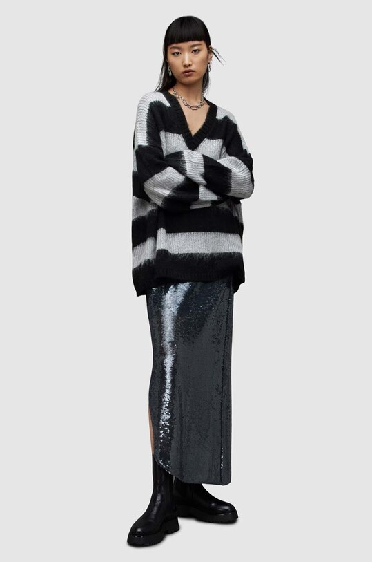 Πουλόβερ με προσθήκη μαλλιού AllSaints LOU SPARKLE VNECK WK109V μαύρο