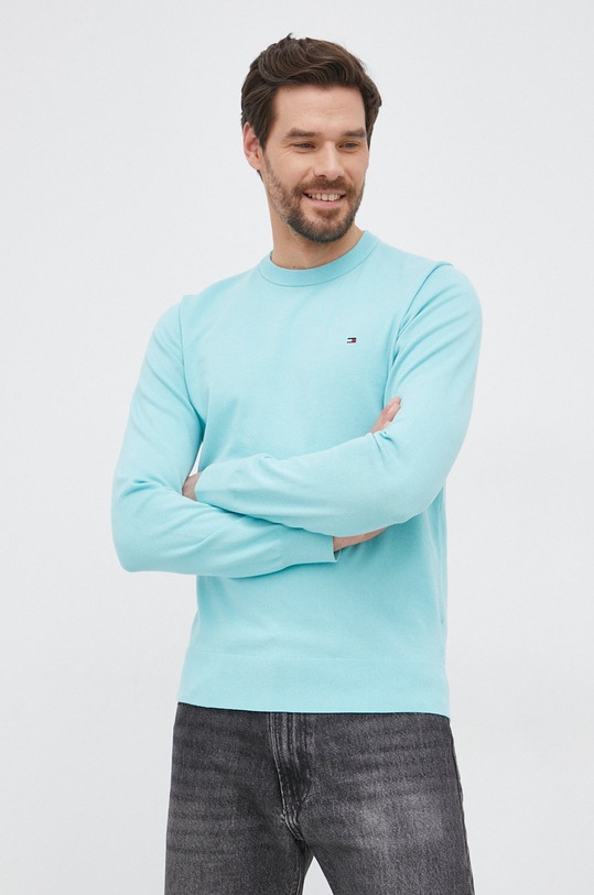 Sveter Tommy Hilfiger okrúhly tyrkysová MW0MW21316.PPYY