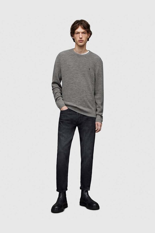 AllSaints sweter wełniany IVAR MERINO CREW okrągły szary MK034P