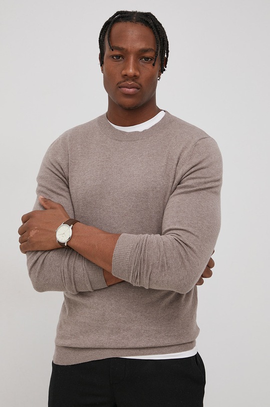 Sveter s prímesou kašmíru Bruuns Bazaar Mattis Gio s prímesou vlny sivá BBM1383