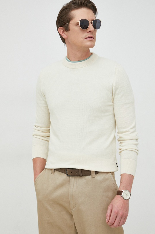 BOSS sweter bawełniany bawełna beżowy 50468190