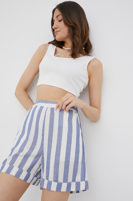 Vero Moda szorty z domieszką lnu tkanina niebieski 10261107.BlueBell