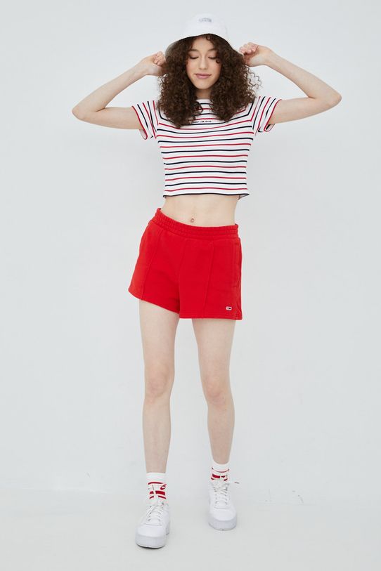 Pamučne kratke hlače Tommy Jeans DW0DW12626.PPYY crvena SS22