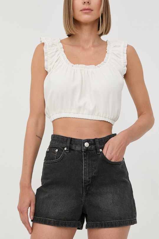 The Kooples pantaloni scurti jeans FSHO24005J gri SS22