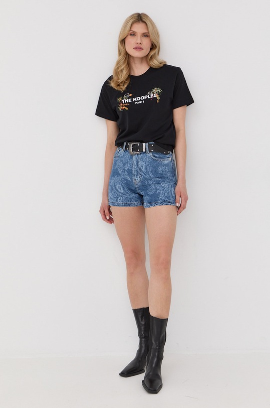 The Kooples pantaloni scurti jeans FSHO24006J albastru SS22