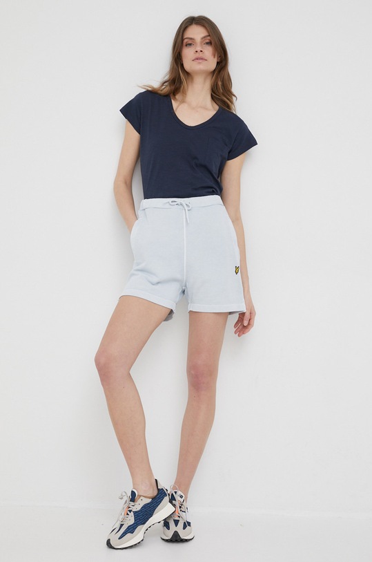 Bavlněné šortky Lyle & Scott high modrá SHW1601V.W608