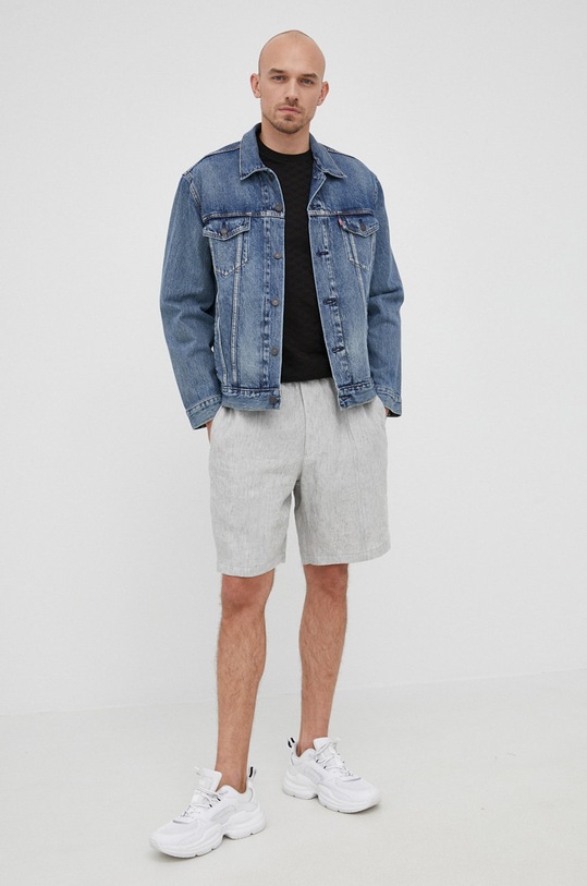 Ľanové šortky Emporio Armani ľan sivá I1P940.I1448