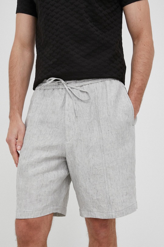 Ľanové šortky Emporio Armani I1P940.I1448 sivá SS22