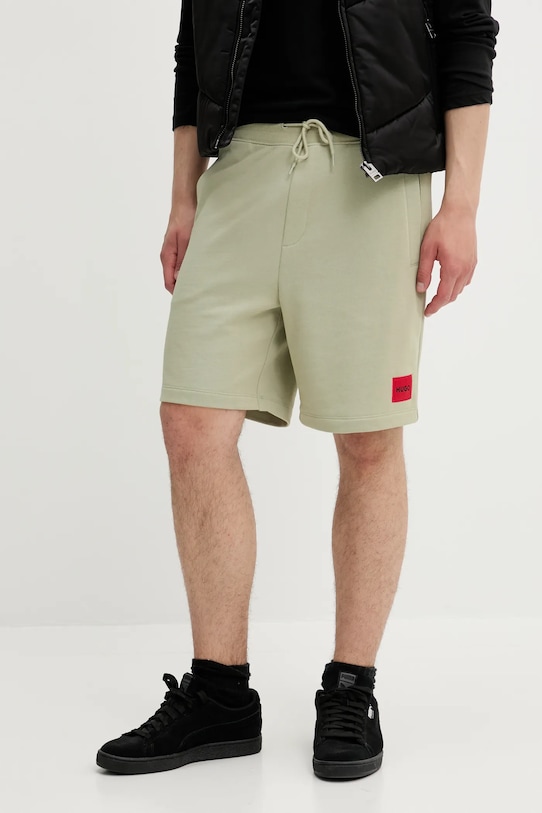 Bavlněné šortky HUGO pletenina zelená 50466196