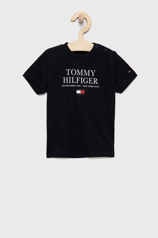 Dětské bavlněné tričko Tommy Hilfiger kulatý námořnická modř KB0KB07012.PPYY