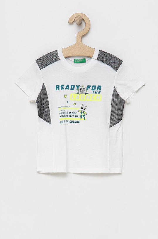 Dětské bavlněné tričko United Colors of Benetton kulatý bílá 3096G100Q.P