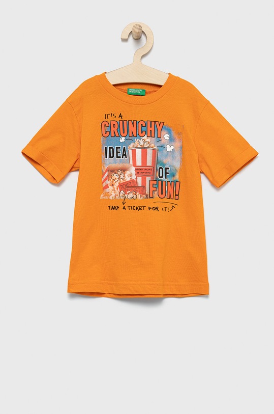 United Colors of Benetton t-shirt bawełniany dziecięcy nadruk pomarańczowy 3096C103Y.G