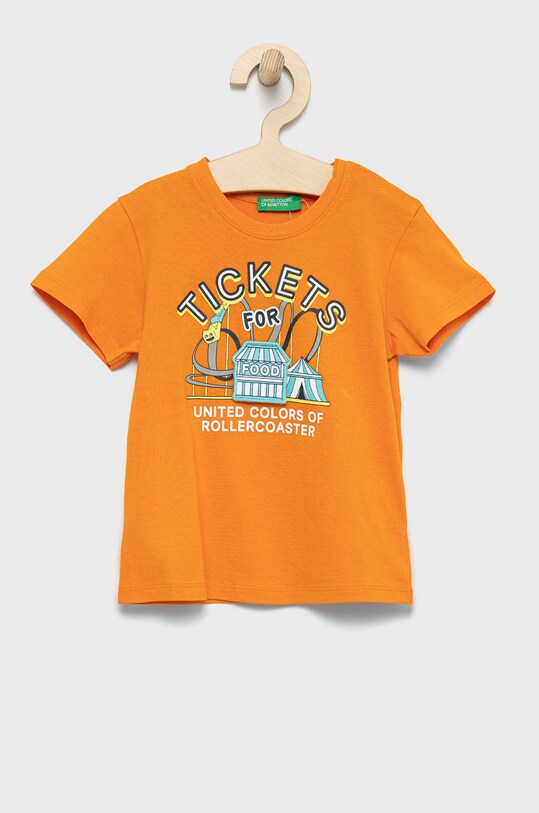 United Colors of Benetton tricou de bumbac pentru copii imprimeu portocaliu 3I1XG103B.P