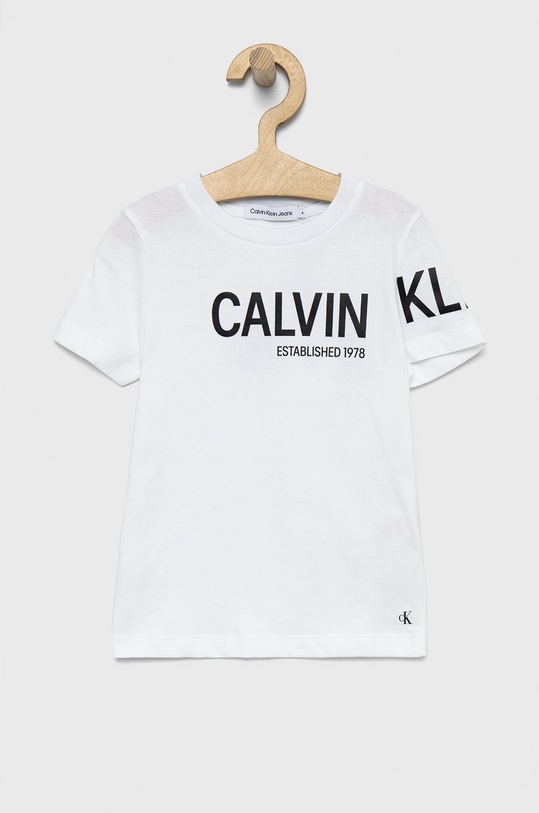 Dětské bavlněné tričko Calvin Klein Jeans kulatý bílá IB0IB01107.PPYY