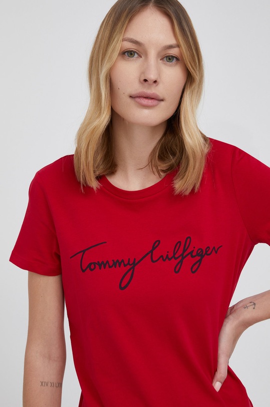 Bavlnené tričko Tommy Hilfiger potlač červená WW0WW28682.PPYY
