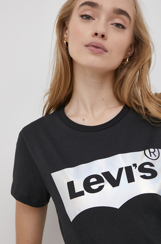 Βαμβακερό μπλουζάκι Levi's στάμπα μαύρο 17369.1750