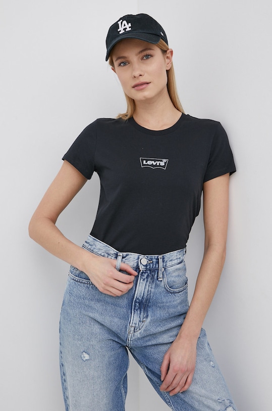 Bavlněné tričko Levi's kulatý černá 17369.1751