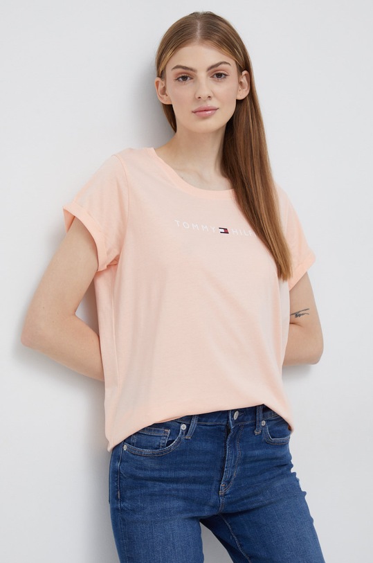 Tommy Hilfiger t-shirt bawełniany nadruk pomarańczowy UW0UW01618.PPYY