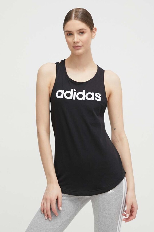 adidas top bawełniany Essentials nadruk czarny GL0566