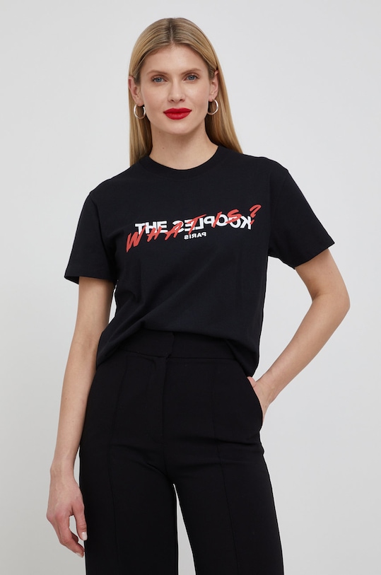 The Kooples t-shirt bawełniany nadruk czarny FTSC20028K