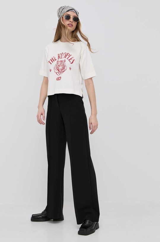 Bavlněné tričko The Kooples FTSC24020K béžová SS22
