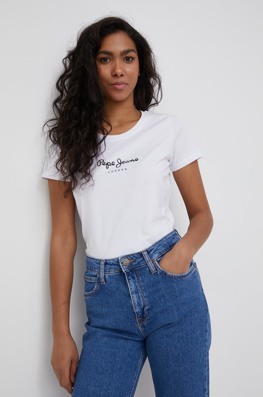 Pepe Jeans t-shirt NEW VIRGINIA SS N z elastanem biały PL505202.800