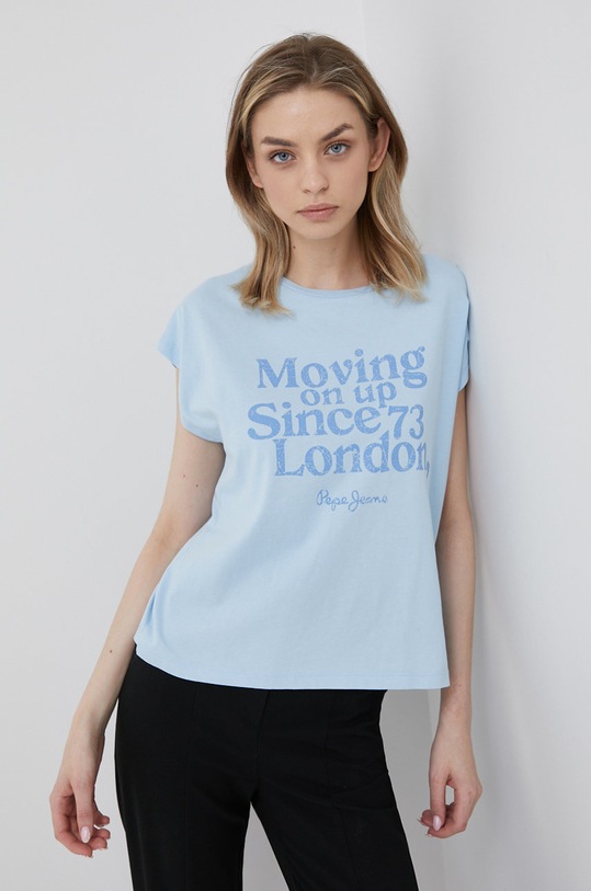 Pepe Jeans t-shirt bawełniany ROSIE nadruk niebieski PL505181.516