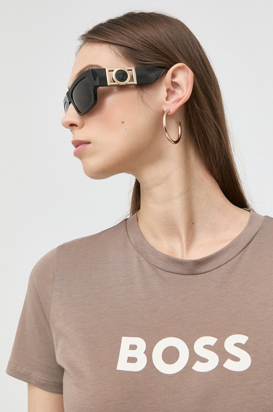 Памучна тениска BOSS стандартна кафяв 50468356