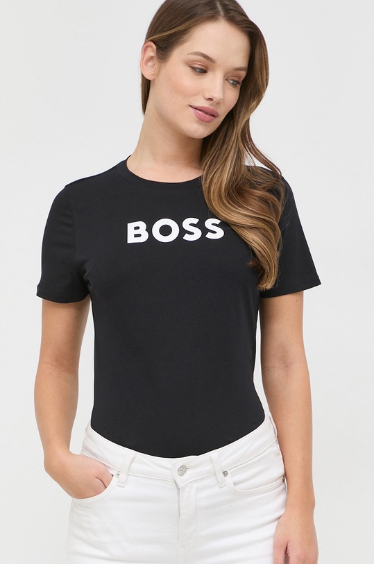 Bavlněné tričko BOSS potisk černá 50468356