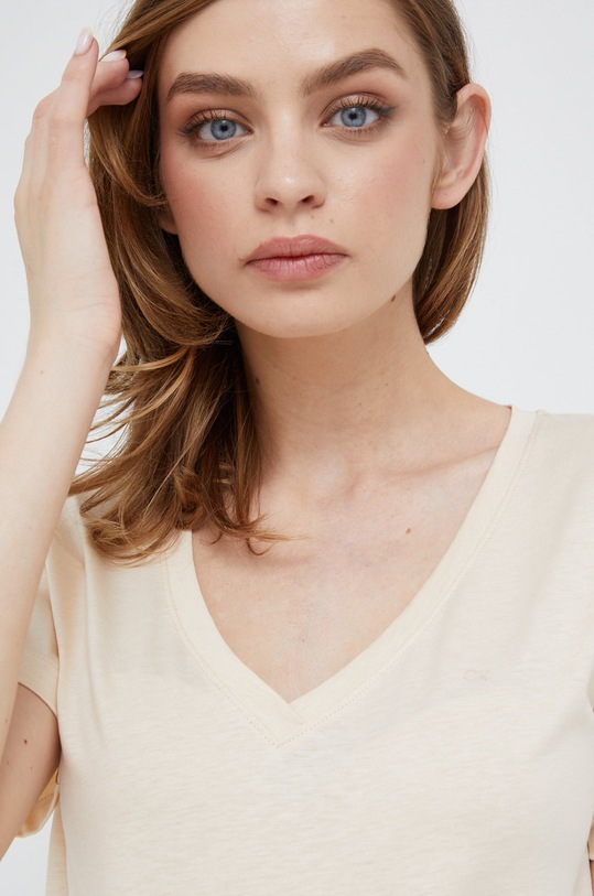 Calvin Klein t-shirt bawełniany beżowy K20K204357.PPYY