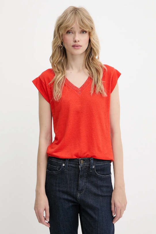 Morgan t-shirt lniany z elastanem czerwony 221.DAME