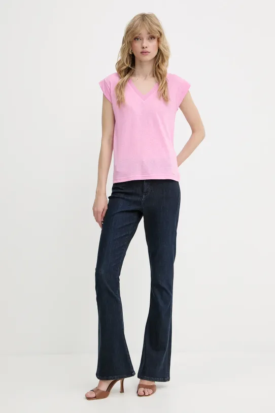 Morgan t-shirt lniany 221.DAME różowy SS25