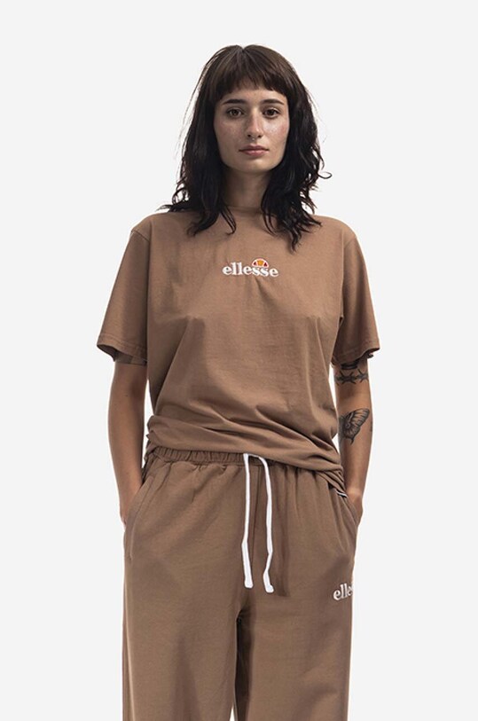 Pamučna majica Ellesse Planet friendly smeđa SGM13148