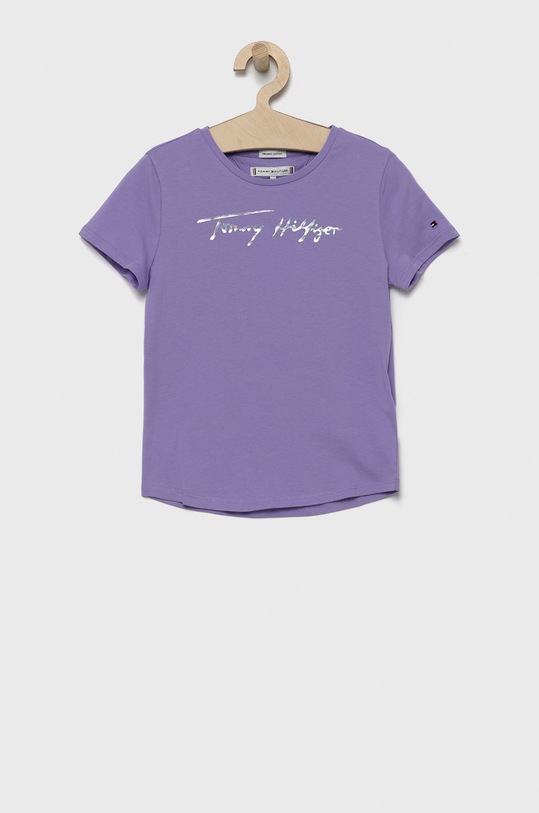 Tommy Hilfiger T-shirt bawełniany dziecięcy nadruk fioletowy KG0KG06301.PPYY
