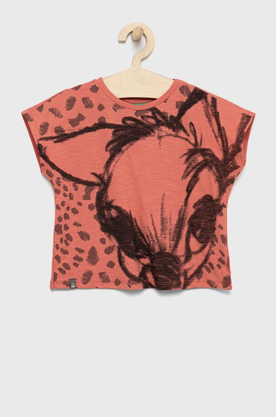 Dětské bavlněné tričko United Colors of Benetton kulatý oranžová 3BVXC105J.G