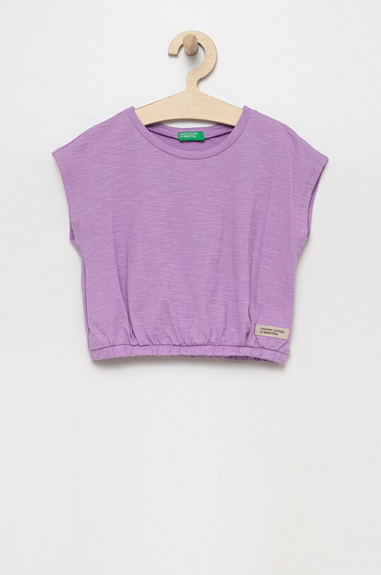 Dječja pamučna majica kratkih rukava United Colors of Benetton bez uzorka ljubičasta 3MM5C104T.G