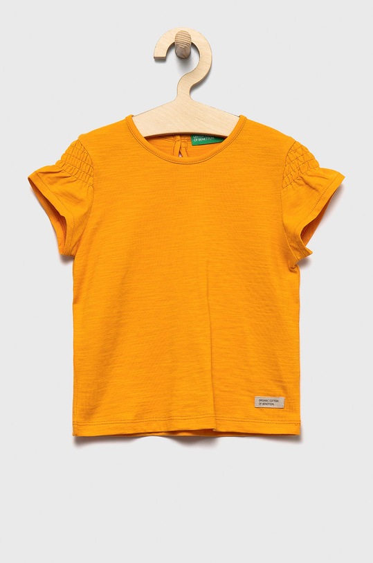 Dječja pamučna majica kratkih rukava United Colors of Benetton bez uzorka narančasta 3MM5G102T.P
