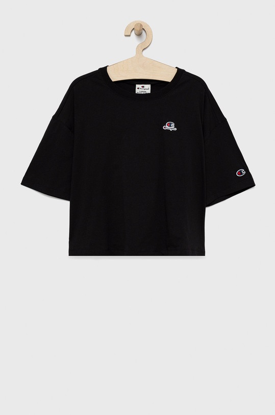 Champion t-shirt bawełniany dziecięcy 404337 aplikacja czarny 404337
