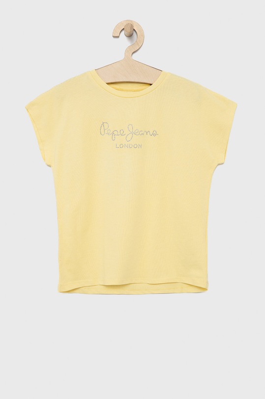 Pepe Jeans tricou de bumbac pentru copii imprimeu galben PG502460.037