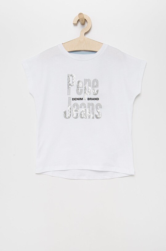 Pepe Jeans t-shirt bawełniany dziecięcy Kaela aplikacja biały PG502860.800