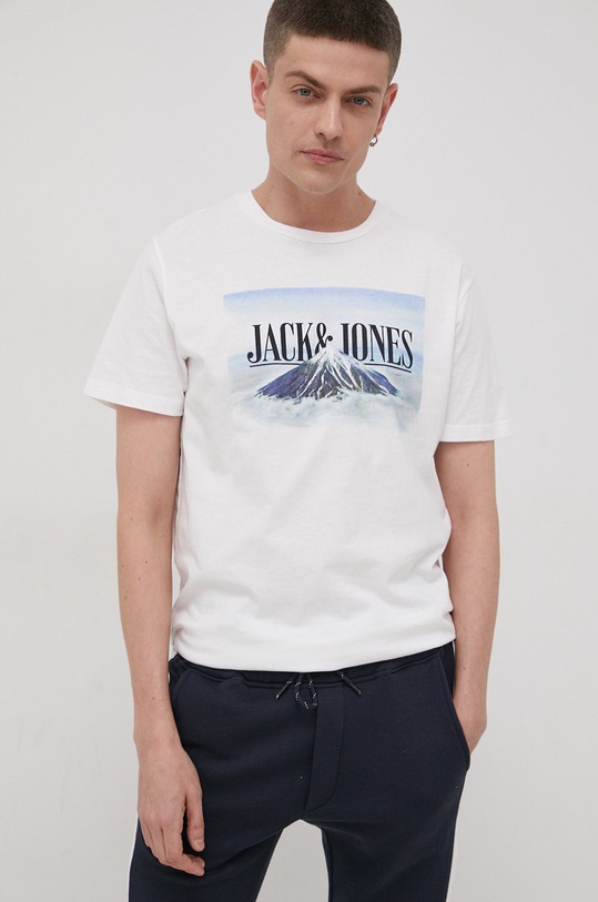 Pamučna majica Jack & Jones print bijela 12200159