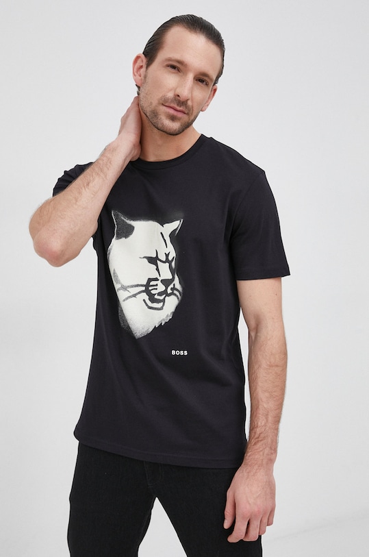 Boss Tricou din bumbac print negru 50465385