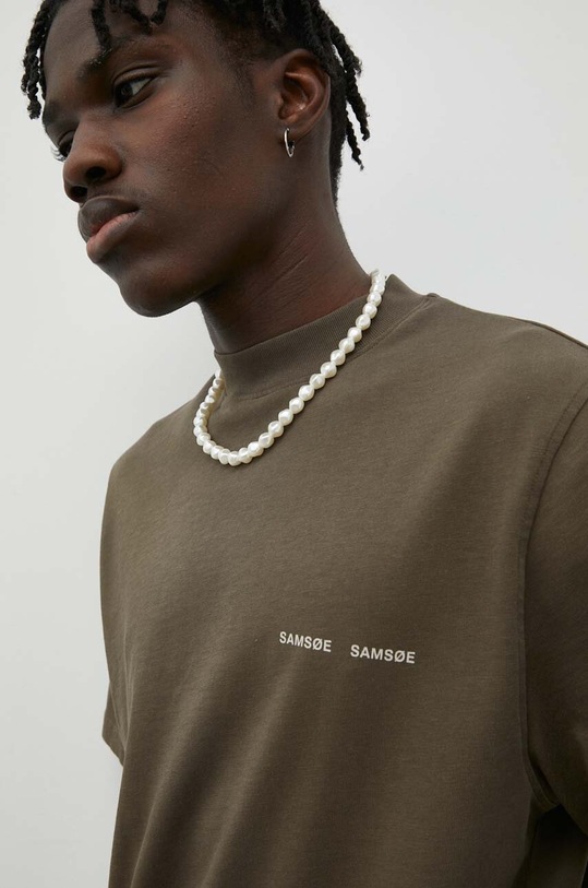 Bavlněné tričko Samsoe Samsoe Norsbro potisk zelená M20300010