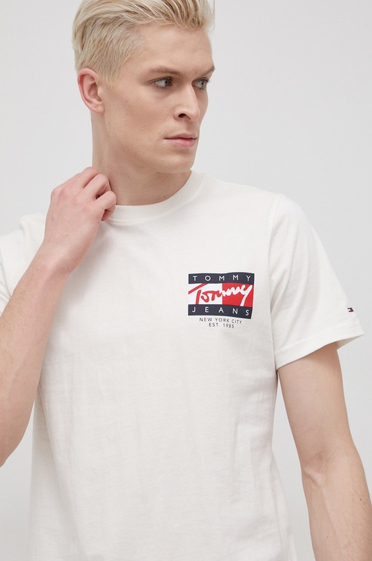 Pamučna majica Tommy Jeans bež DM0DM12416.PPYY