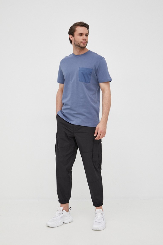 Selected Homme t-shirt bawełniany 16083398.BeringSea niebieski SS22