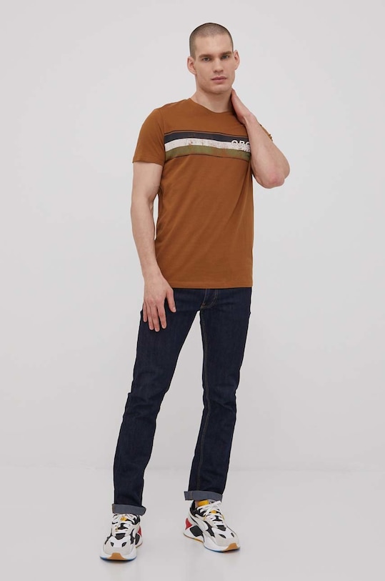 Jack & Jones t-shirt bawełniany 12205503.Rubber brązowy SS22